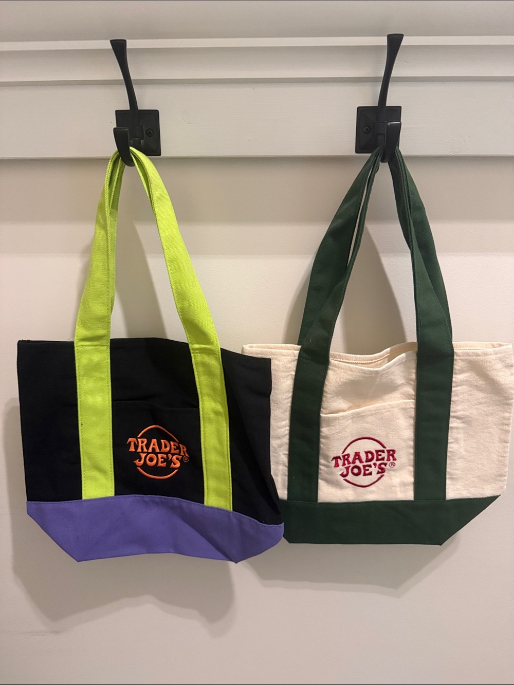 NWT Trader Joe's Canvas Tote Bags-Black with Lime & Purple Accent - Picture 2 of 2